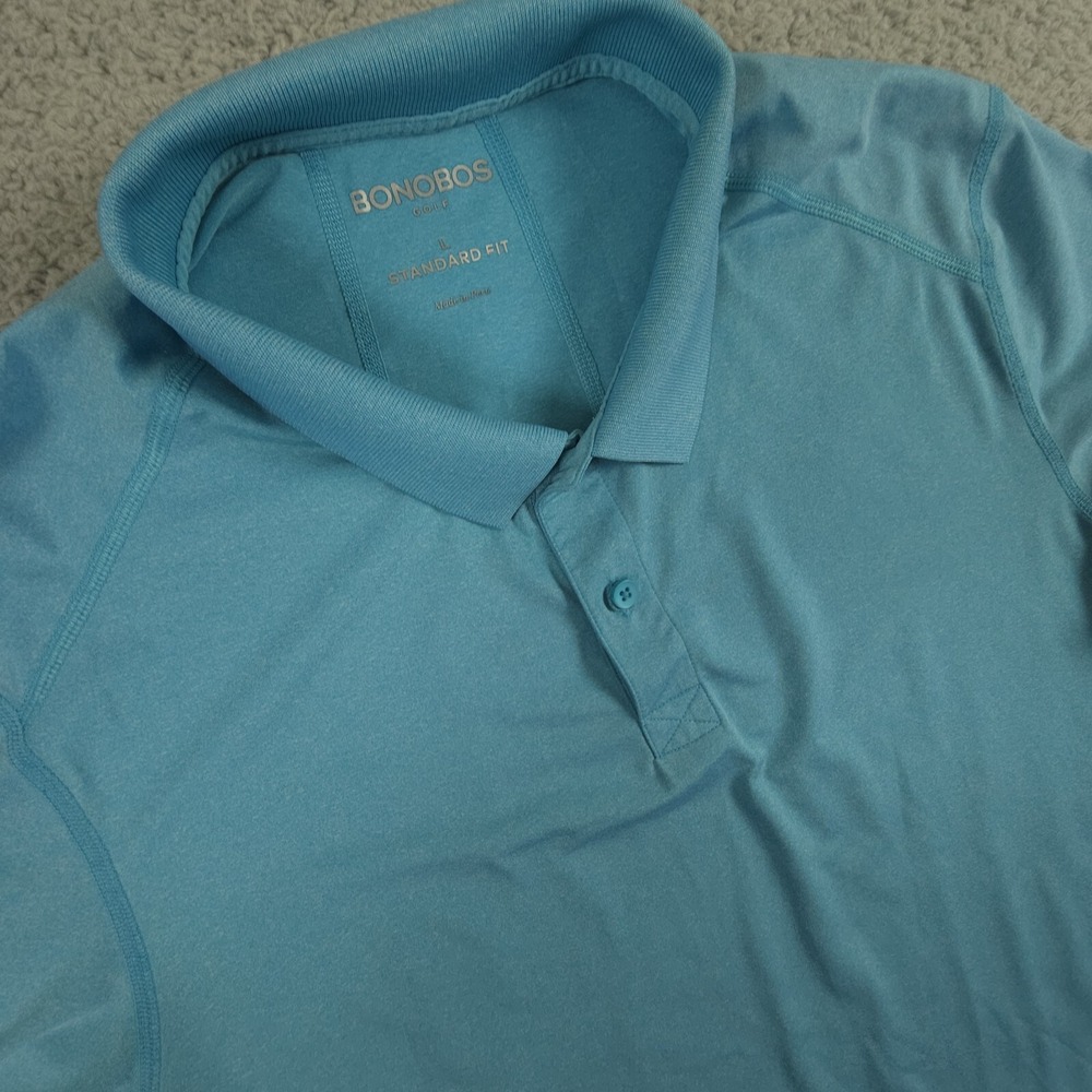 Bonobos Golf Polo Shirt Heather Blue‎ Mens Large Performance Stretch - Picture 2 of 11